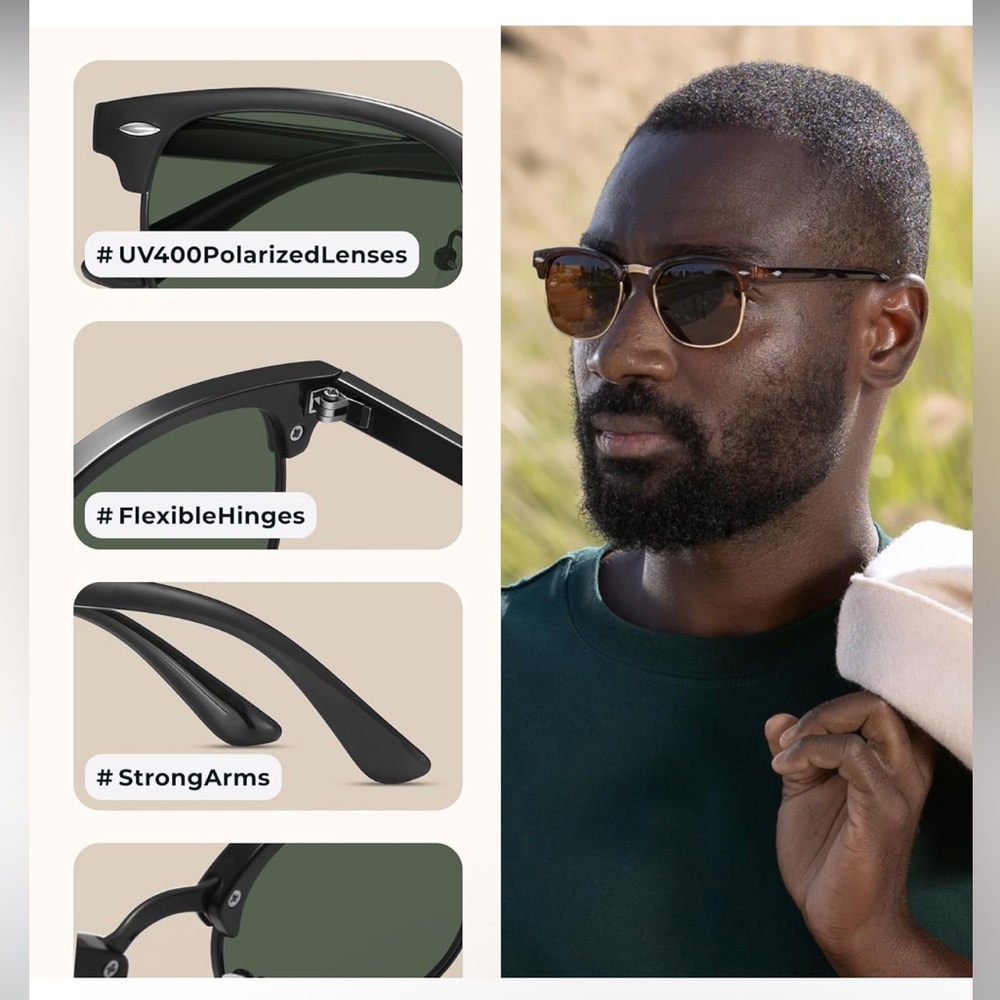Livho Tortoise Shell Retro Clubmaster Polarized Sunglasses